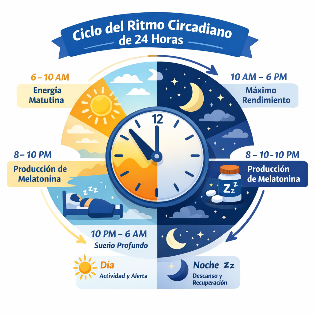 Ritmo circadiano reloj biologico del cuerpo ciclo de 24 horas